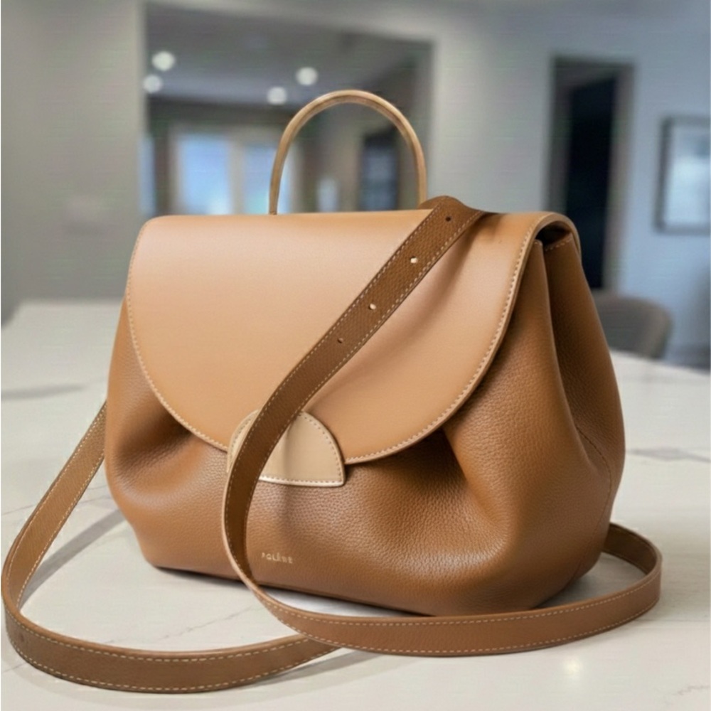 POLENE Numero Un Edition Trio Camel Flap Shoulder Bag Crossbody satchel